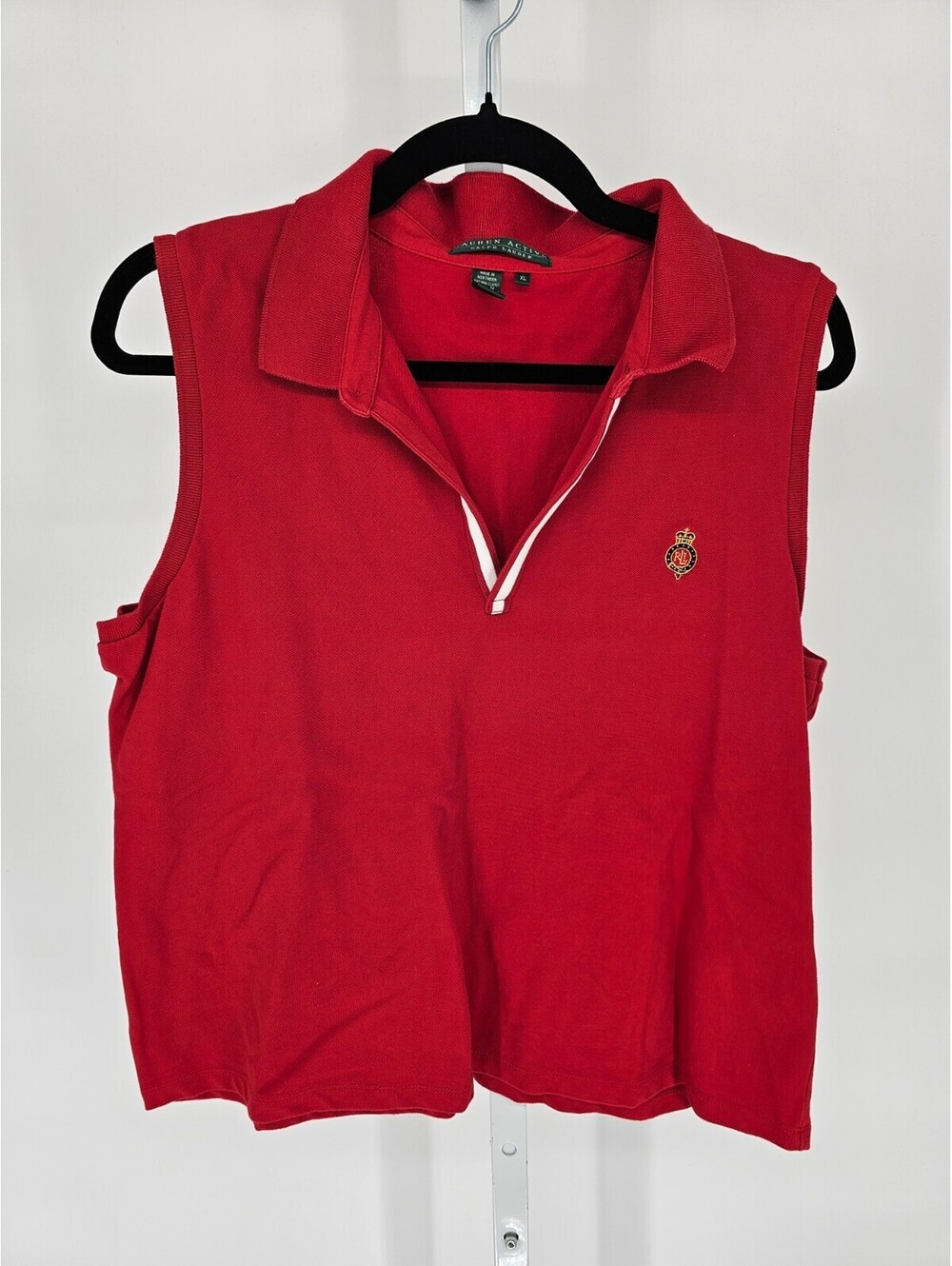 Vtg Lauren Ralph Lauren Active Womens Sz XL Sleeveless Polo Shirt Red - Picture 1 of 4